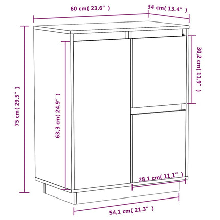 Skänk vit 60x34x75 cm massiv furu