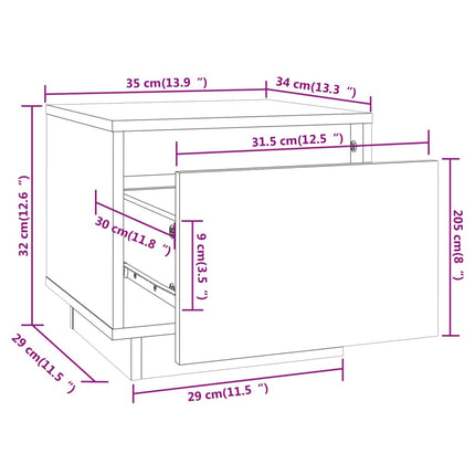 Sängbord vit 35x34x32 cm massiv furu