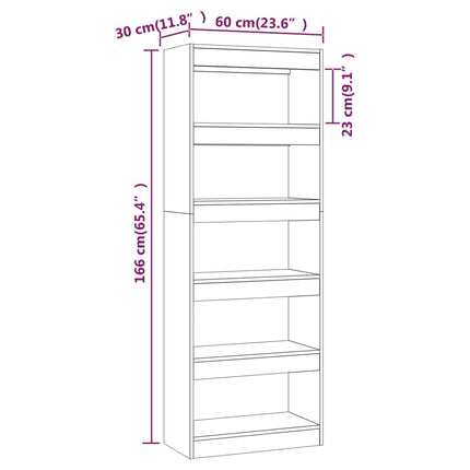 Bokhylla/rumsavdelare vit 60x30x166 cm konstruerat trä