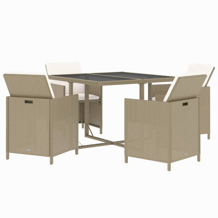 Matgrupp för trädgården med dynor 5 delar konstrotting beige