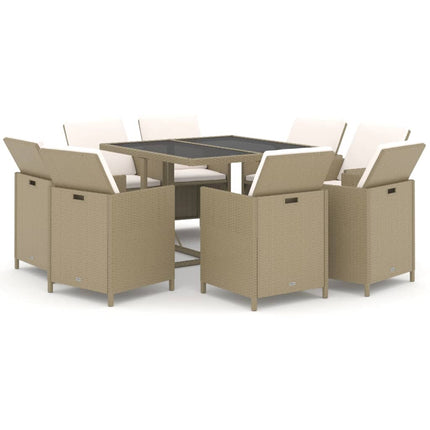 Matgrupp för trädgården med dynor 9 delar konstrotting beige