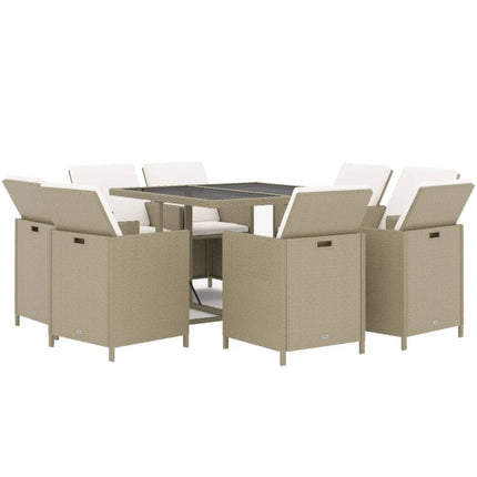 Matgrupp för trädgården med dynor 9 delar konstrotting beige