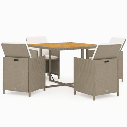 Matgrupp för trädgården med dynor 5 delar konstrotting beige