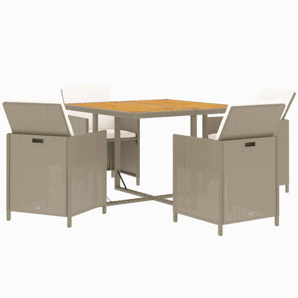 Matgrupp för trädgården med dynor 5 delar konstrotting beige