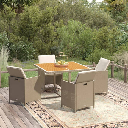 Matgrupp för trädgården med dynor 5 delar konstrotting beige