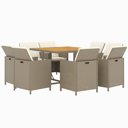 Matgrupp för trädgården med dynor 9 delar konstrotting beige