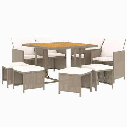 Matgrupp för trädgården med dynor 9 delar konstrotting beige