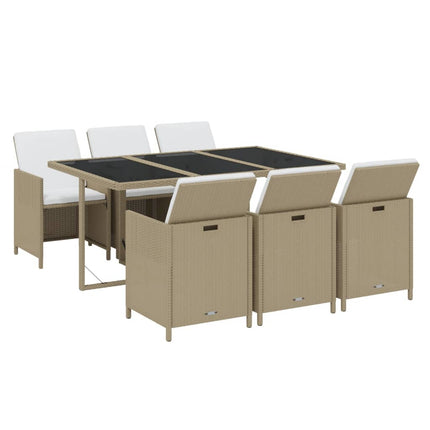 Matgrupp för trädgården med dynor 7 delar konstrotting beige