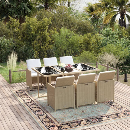 Matgrupp för trädgården med dynor 7 delar konstrotting beige