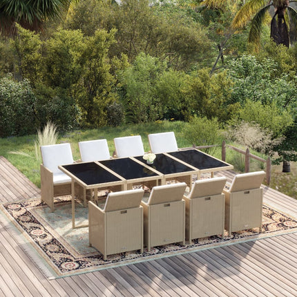 Matgrupp för trädgården med dynor 9 delar konstrotting beige