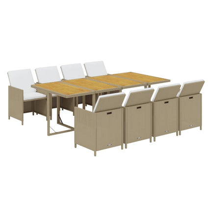 Matgrupp för trädgården med dynor 9 delar konstrotting beige