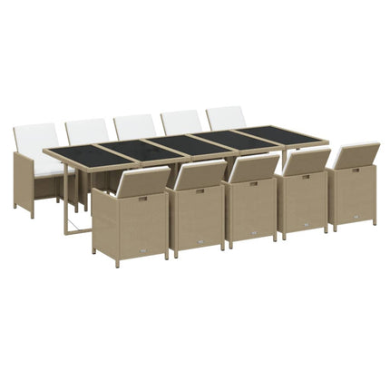 Matgrupp för trädgården med dynor 11 delar konstrotting beige