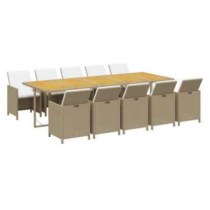 Matgrupp för trädgården med dynor 11 delar konstrotting beige