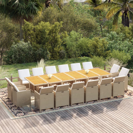 Matgrupp för trädgården med dynor 17 delar konstrotting beige