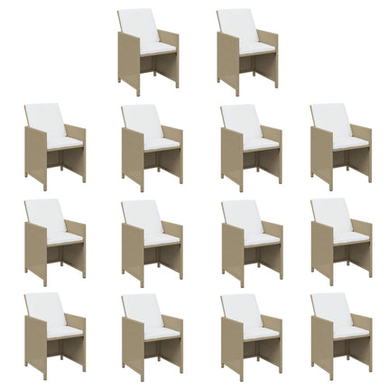 Matgrupp för trädgården med dynor 15 delar beige konstrotting