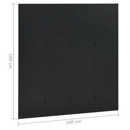 Rumsavdelare 4 paneler 2 st svart 160x180 cm stål