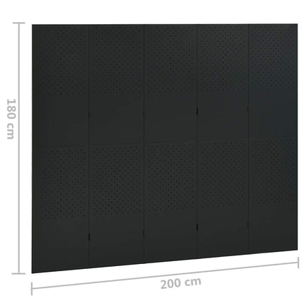 Rumsavdelare 5 paneler 2 st svart 200 x 180 cm stål