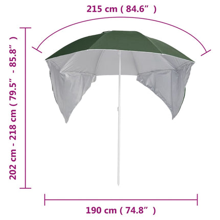Strandparasoll med sidoväggar grön 215 cm