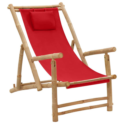 Solstol bambu och kanvas röd