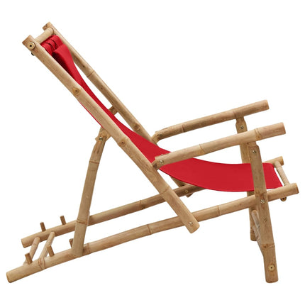 Solstol bambu och kanvas röd