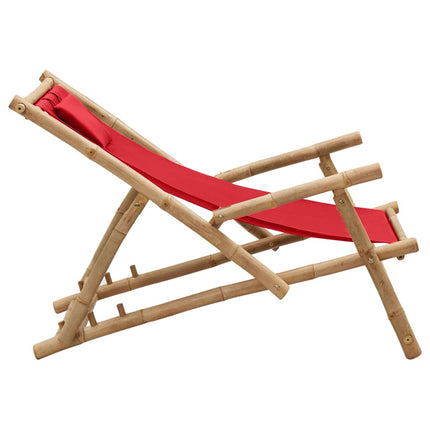 Solstol bambu och kanvas röd