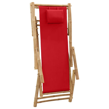 Solstol bambu och kanvas röd