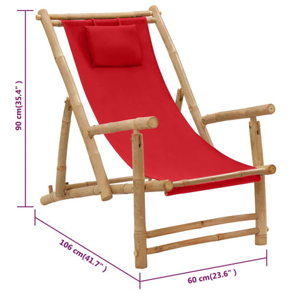 Solstol bambu och kanvas röd