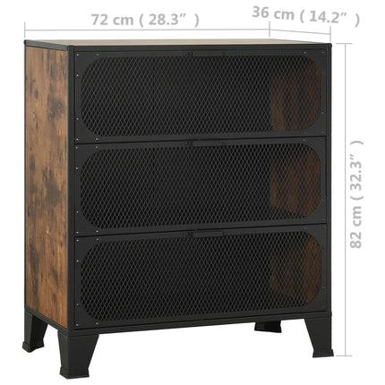 Förvaringsskåp 2 delar rustik brun 72x36x82 cm metall och MDF