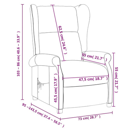 Reclinerfåtölj gräddvit tyg