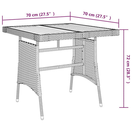 Trädgårdsbord svart 70x70x72 cm konstrotting och massiv akacia