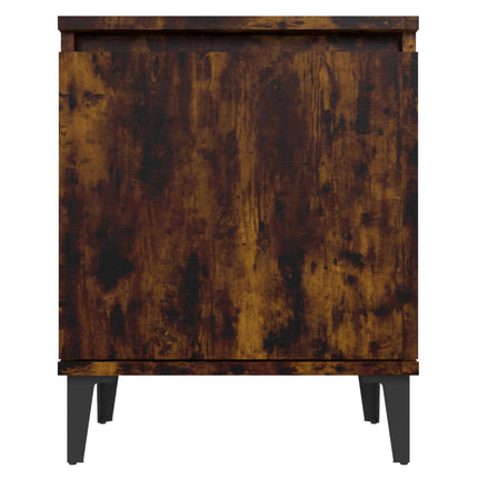 Sängbord med metallben rökfärgad ek 40x30x50 cm