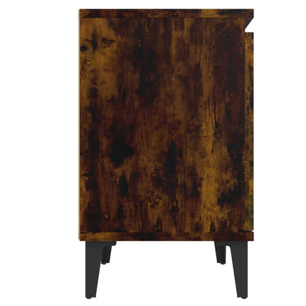 Sängbord med metallben rökfärgad ek 40x30x50 cm