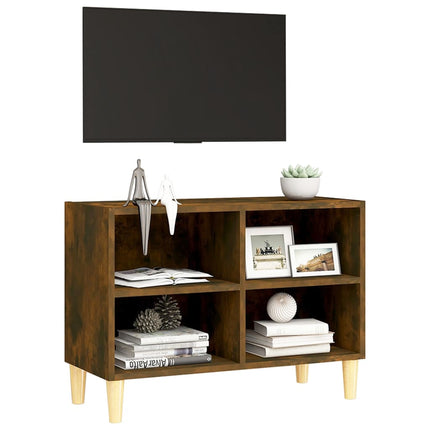 Tv-bänk med ben i massivt trä rökfärgad ek 69,5x30x50 cm