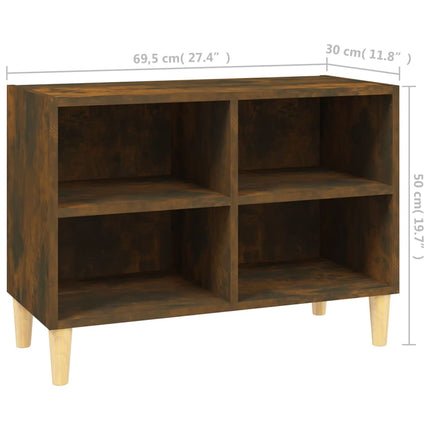 Tv-bänk med ben i massivt trä rökfärgad ek 69,5x30x50 cm
