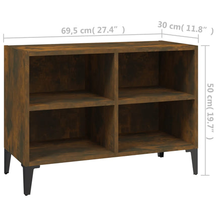 Tv-bänk med metallben rökfärgad ek 69,5x30x50 cm