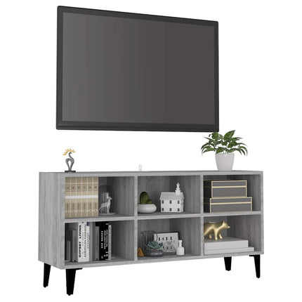 Tv-bänk med metallben grå sonoma 103,5x30x50 cm