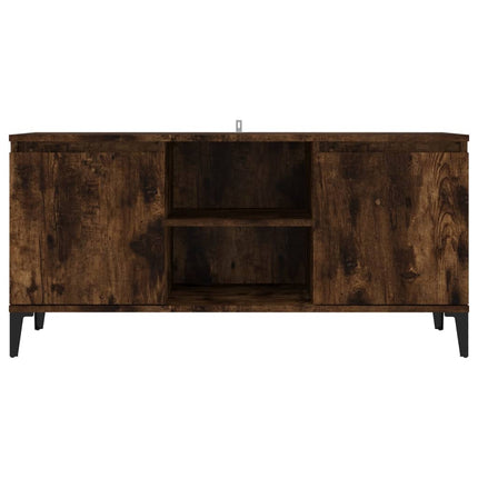 Tv-bänk med metallben rökfärgad ek 103,5x35x50 cm