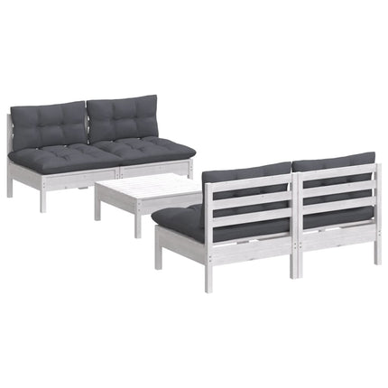 Loungegrupp med antracit dynor 5 delar massiv furu