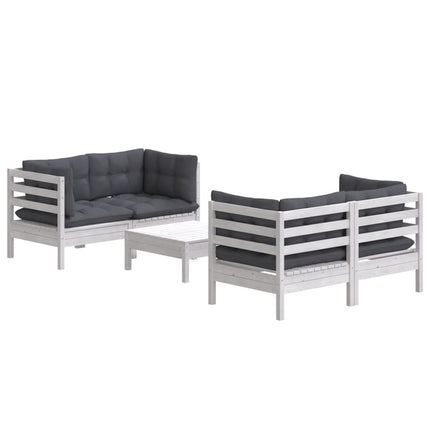 Loungegrupp med antracit dynor 5 delar massiv furu