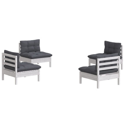Loungegrupp med antracit dynor 4 delar massiv furu