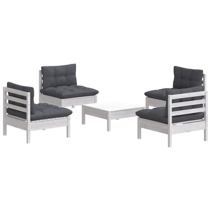 Loungegrupp med antracit dynor 5 delar massiv furu