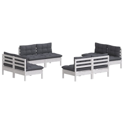 Loungegrupp med antracit dynor 8 delar massiv furu