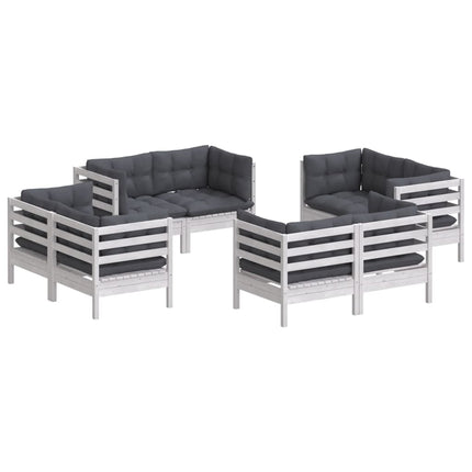 Loungegrupp med antracit dynor 8 delar massiv furu