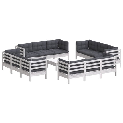 Loungegrupp med antracit dynor 13 delar massiv furu