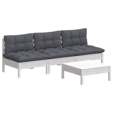 Loungegrupp med antracit dynor 4 delar massiv furu