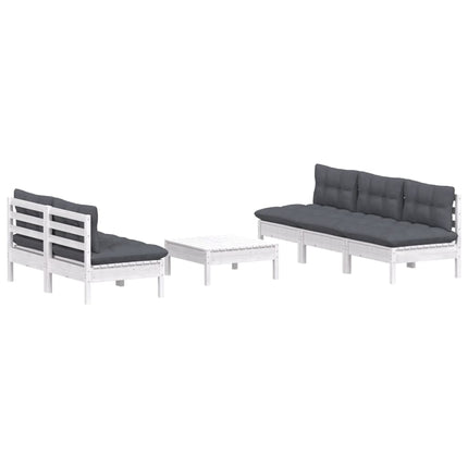 Loungegrupp med antracit dynor 6 delar massiv furu