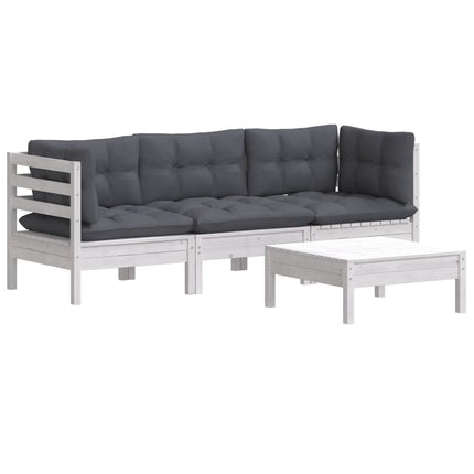 Loungegrupp med antracit dynor 4 delar furu