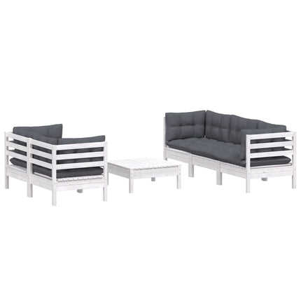 Loungegrupp med antracit dynor 6 delar massiv furu