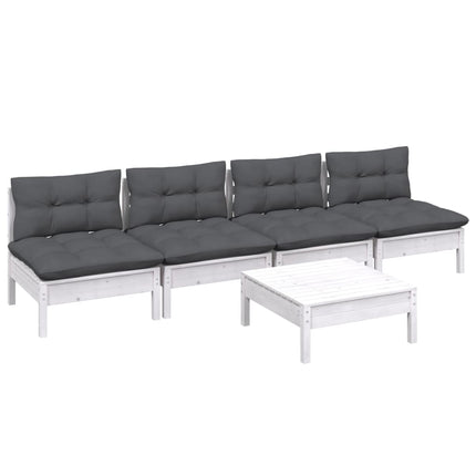 Loungegrupp med antracit dynor 5 delar massiv furu