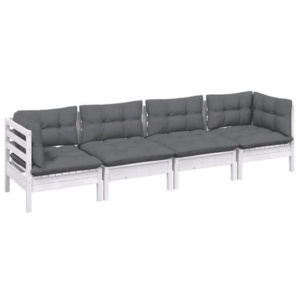 Loungegrupp med dynor 4 delar massiv furu